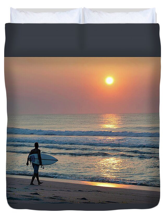 Jersey Shore Duvet Cover featuring the photograph Jersey Shore Surfer by Matthew DeGrushe