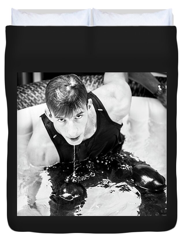 Jesse Duvet Cover featuring the photograph Jesse, out of the hot tub by Jim Whitley