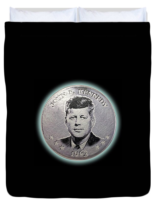 John F. Kennedy Duvet Cover featuring the mixed media John F. Kennedy 1963 SILVER L by Wunderle