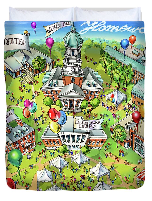 Johns Hopkins University Duvet Cover featuring the digital art JHU Homewood Map Illustration by Maria Rabinky