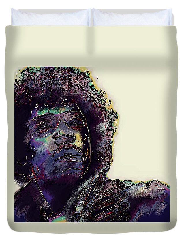 Jimi Hendrix Duvet Cover featuring the digital art Jimi Hendrix by David Lane