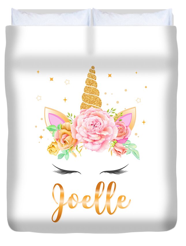 Joelle Name Unicorn Horn with flower wreath and Gold Glitter, Unicorn face  Duvet Cover by Elsayed Atta - Fine Art America