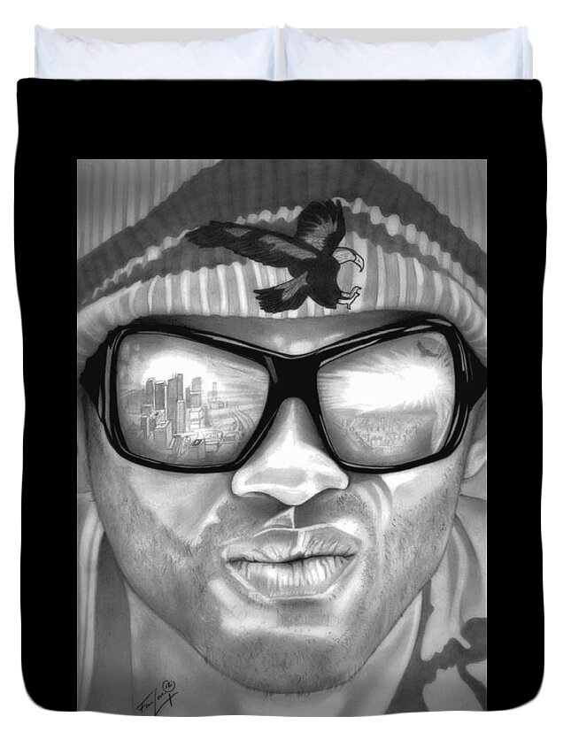 Will Smith Duvet Cover featuring the drawing John Hancock - Will Smith - Hancock BW Edition by Fred Larucci