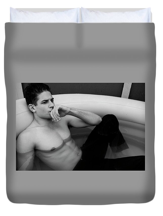 Jordan Duvet Cover featuring the photograph Jordan in the hot tub by Jim Whitley