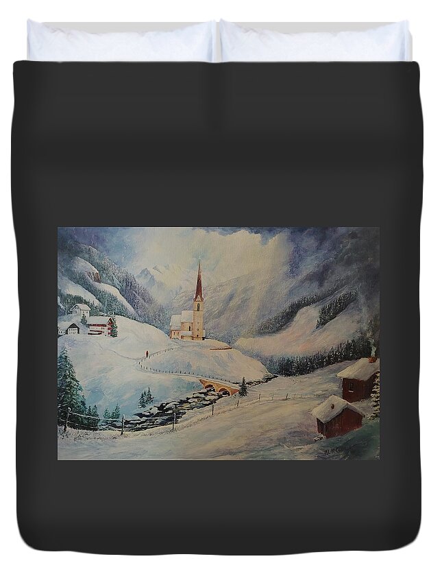 Inspirational Duvet Cover featuring the painting Journey Toward the Cross by ML McCormick