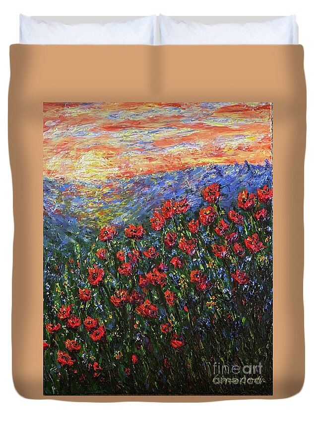 Landscape Duvet Cover featuring the painting Joy in the Morning by Linda Donlin