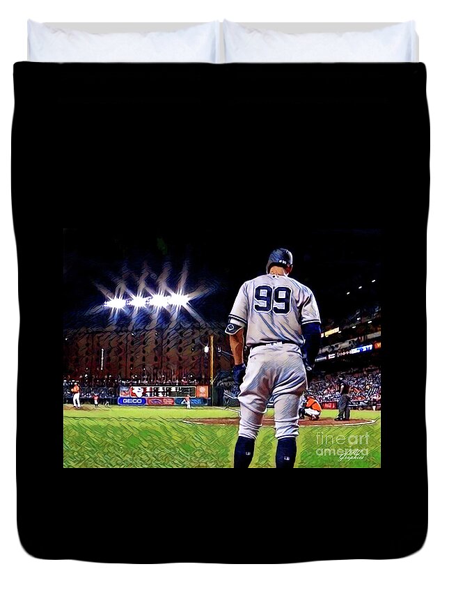 Yankees Duvet Cover featuring the digital art Judge On Deck by CAC Graphics