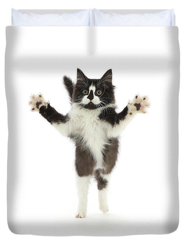 Black And White Duvet Cover featuring the photograph Jump for Joy by Warren Photographic
