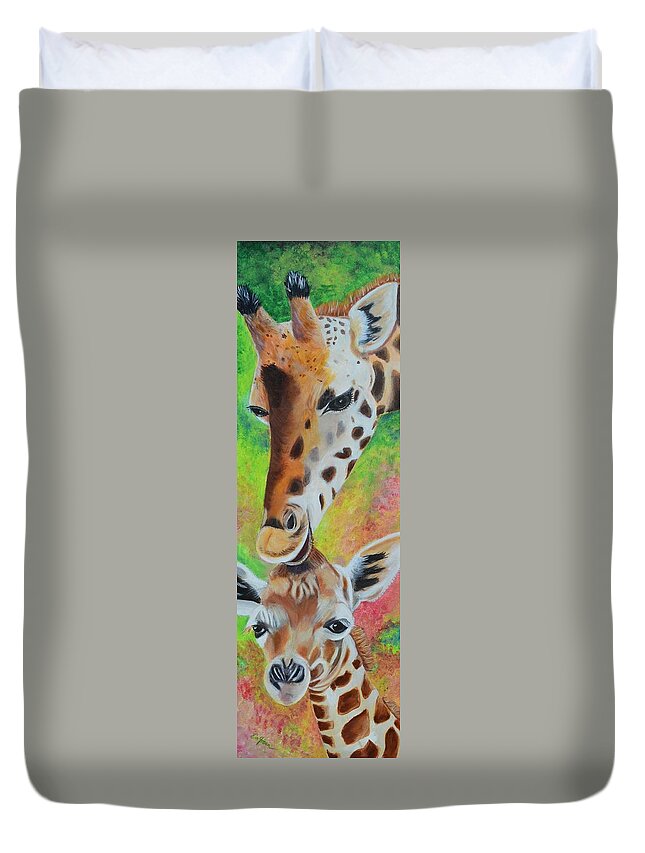 Giraffe Duvet Cover featuring the painting Jungle Baby by Evi Green