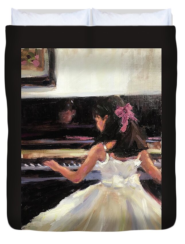 Junior Pianist Duvet Cover featuring the painting Junior Pianist by Ashlee Trcka