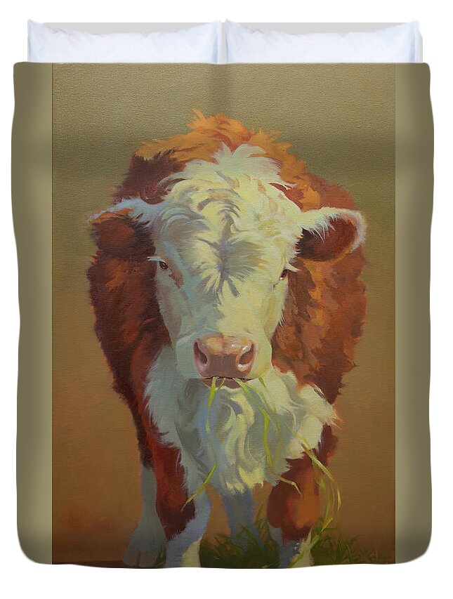 Farm Animals Duvet Cover featuring the painting Just a Little Bull by Carolyne Hawley
