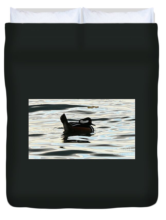 Thirsty Hooded Merganser Duvet Cover featuring the photograph Just a TearDrop Sip by fototaker Tony