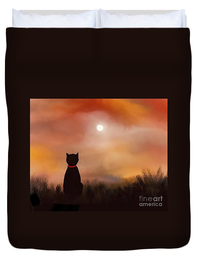 Black Cat Duvet Cover featuring the digital art Just another day by Elaine Hayward