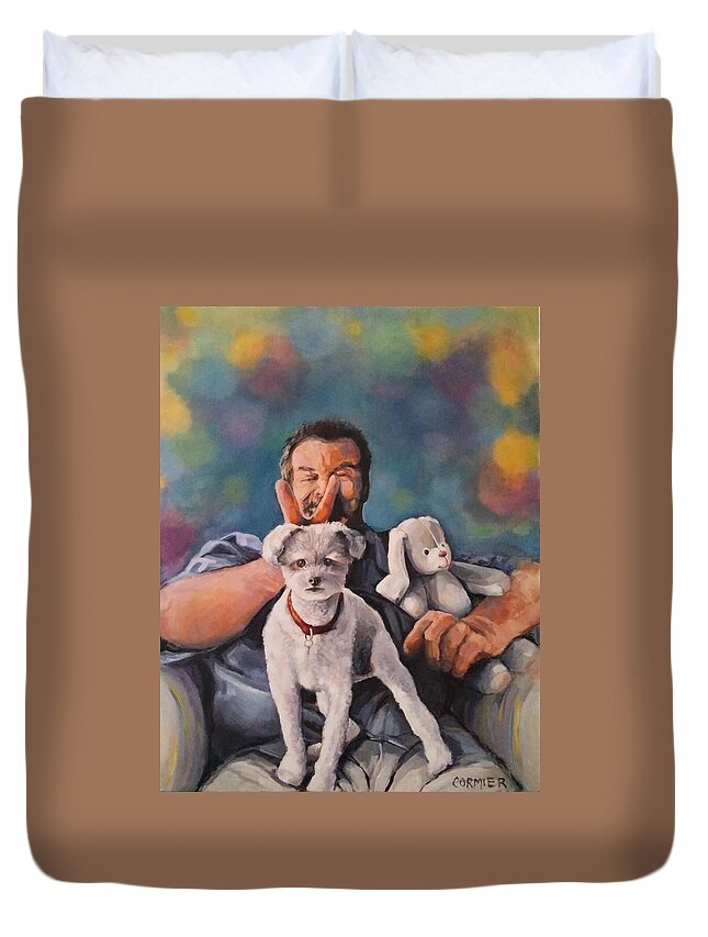 Man Duvet Cover featuring the painting Just Another Day Without You by Jean Cormier