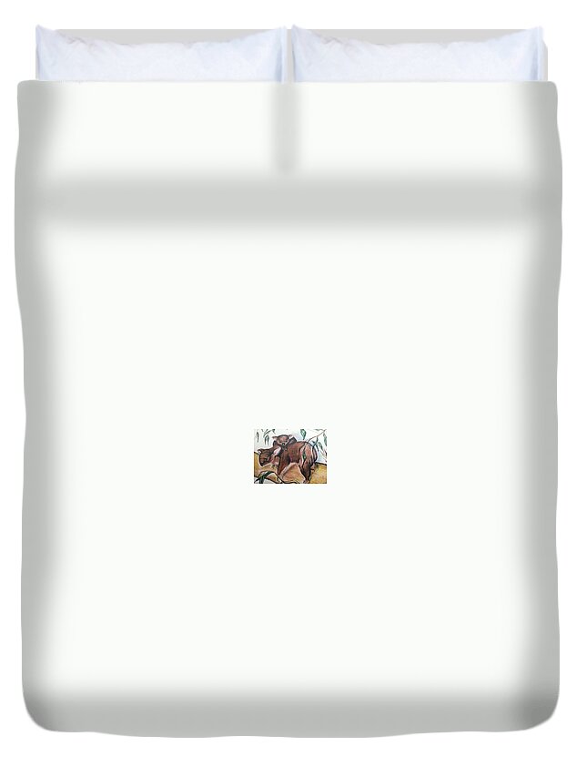  Duvet Cover featuring the mixed media K Bears by Angie ONeal