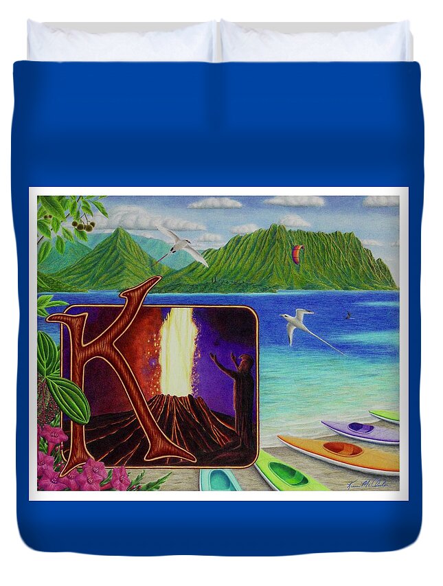 Kim Mcclinton Duvet Cover featuring the drawing K is for Kilauea by Kim McClinton