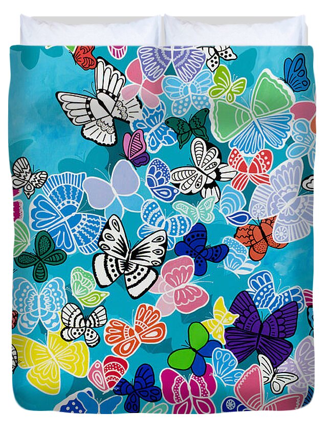 Butterflies Duvet Cover featuring the painting Kaleidoscope by Beth Ann Scott