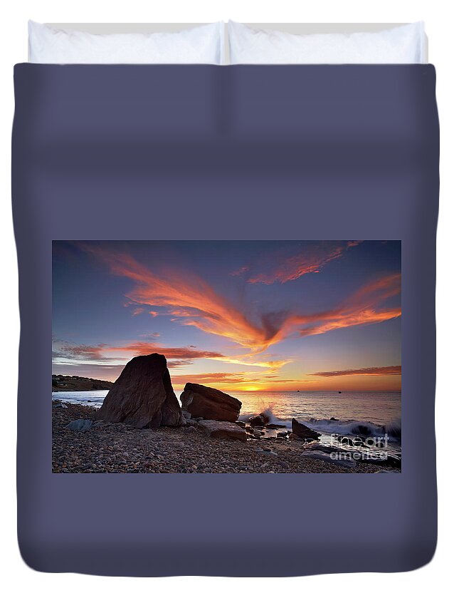 Karrara Is An Aboriginal Word Meaning Place/beach With Stones. Duvet Cover featuring the photograph Karrara Sunset b by Bill Robinson