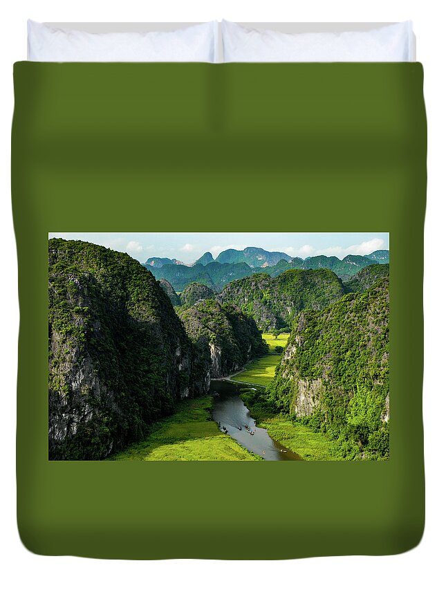 Ninh Binh Duvet Cover featuring the photograph The River Queens - Tam Coc, Ninh Binh Region. Vietnam by Earth And Spirit