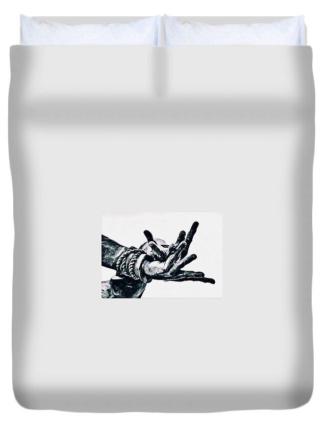 Katyn Memorial Duvet Cover featuring the photograph Katyn Memorial Hands Detail by Alina Oswald