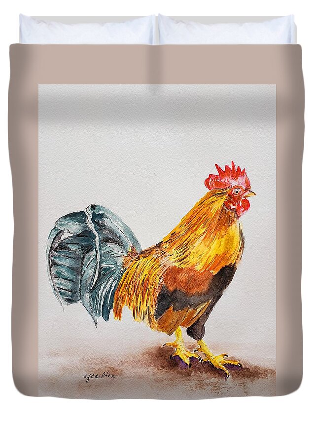 Rooster Duvet Cover featuring the painting Kauai Cockerell - Watercolor by Claudette Carlton