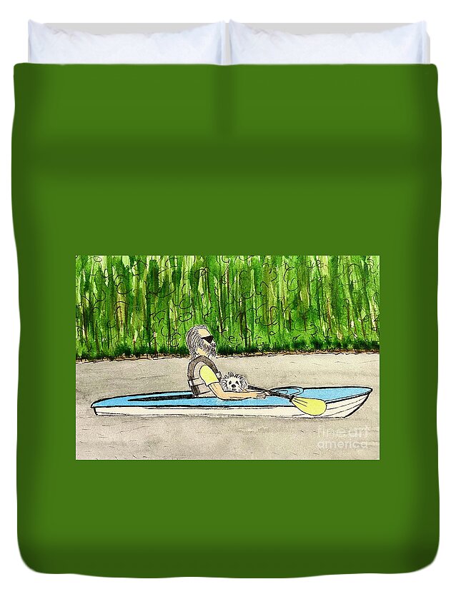 Kayaking Duvet Cover featuring the painting Kayaking with Tootsie by Donna Mibus