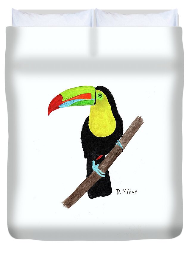 Keel-billed Toucan Duvet Cover featuring the painting Keel-Billed Toucan Day 3 Challenge by Donna Mibus