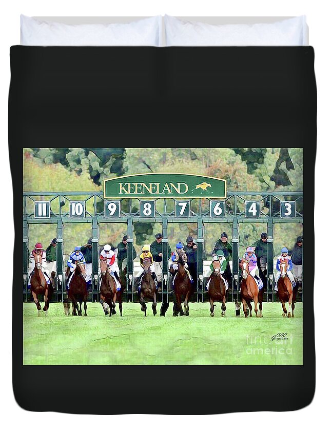 Keeneland Duvet Cover featuring the digital art Keeneland Starting Gate by CAC Graphics