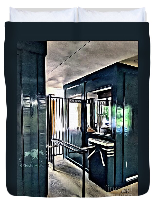 Keeneland Duvet Cover featuring the digital art Keeneland Turnstile by CAC Graphics