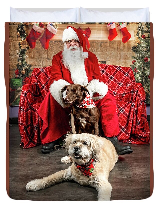 Annie Duvet Cover featuring the photograph Kellie and Annie with Santa 2 by Christopher Holmes