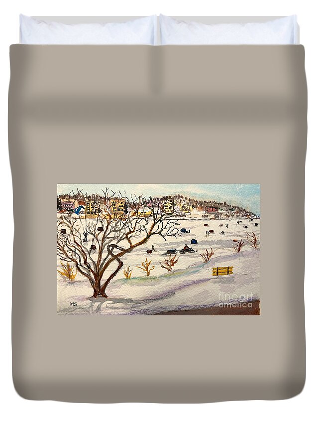 Barrie Duvet Cover featuring the painting Kempenfelt Bay in Winter by Monika Shepherdson