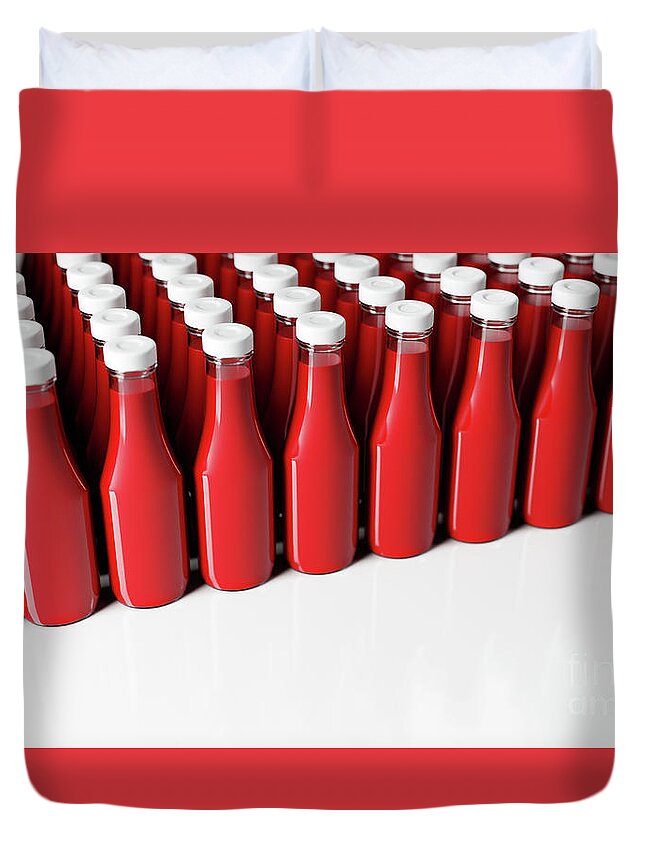 Ketchup Duvet Cover featuring the photograph Ketchup bottles in a row by Michal Bednarek