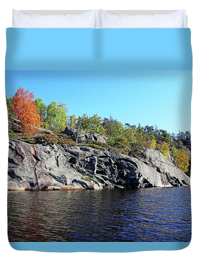 Key River Duvet Cover featuring the photograph Key River Shore In Fall IV by Debbie Oppermann