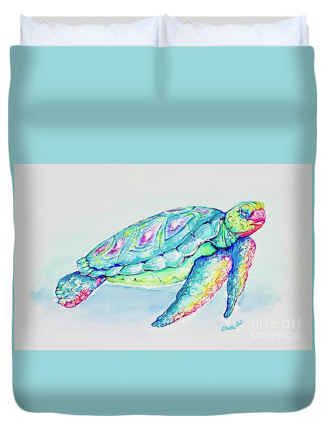 Turtle Duvet Cover featuring the painting Key West Turtle 2021 by Shelly Tschupp