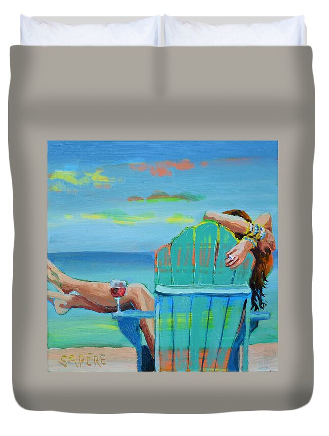 Relaxing Duvet Cover featuring the painting Kickin' Back by Lynee Sapere