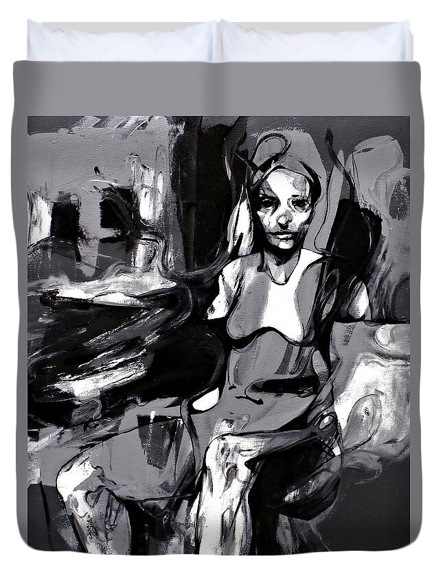 Kicking Duvet Cover featuring the painting Kicking the Habit by Jeff Klena