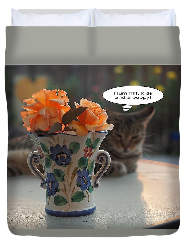 Still Life Duvet Cover featuring the photograph Feline Anxiety by Richard Thomas