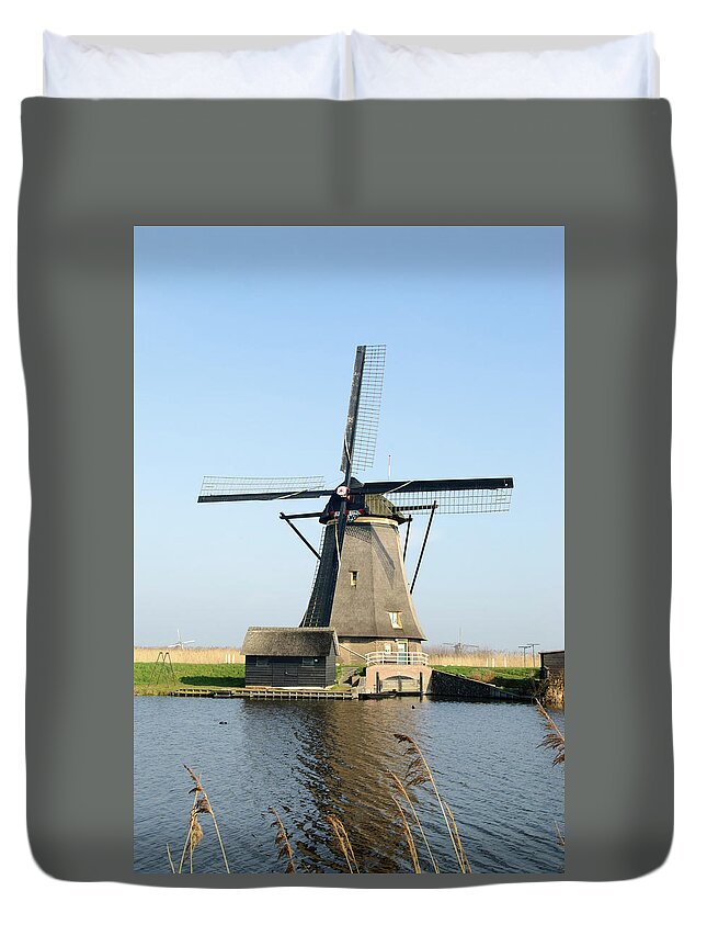 Windmill Duvet Cover featuring the photograph Kinderdijk Windmill by Jan Luit