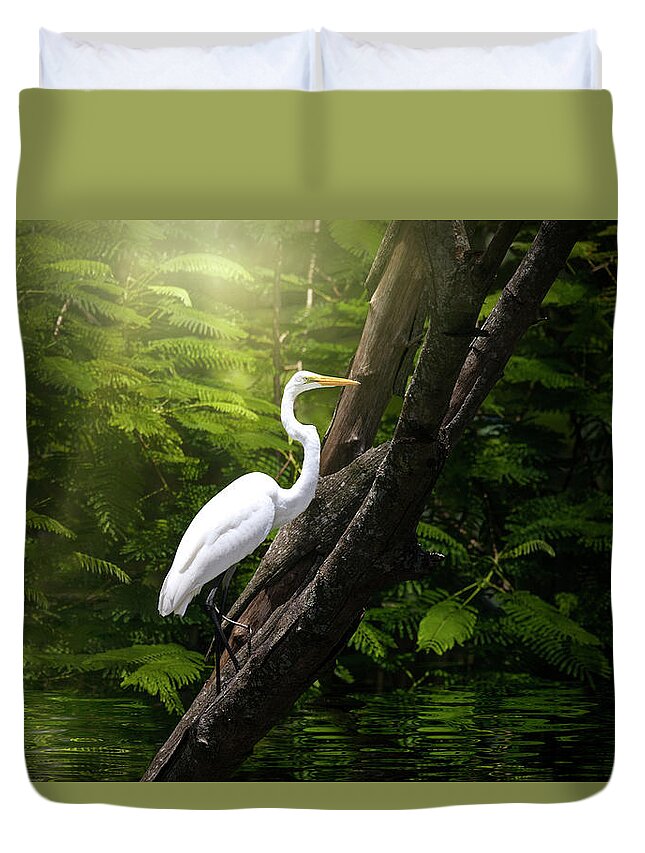 Great White Egret Duvet Cover featuring the photograph Kingdom of the Great White Egret by Mark Andrew Thomas
