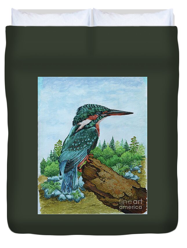 Duvet Cover featuring the painting Kingfisher by Jyotika Shroff
