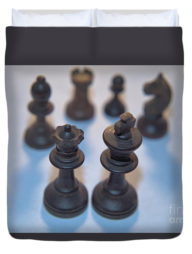 Chess Pieces Duvet Cover featuring the photograph King, Queen, and Minions by Kae Cheatham
