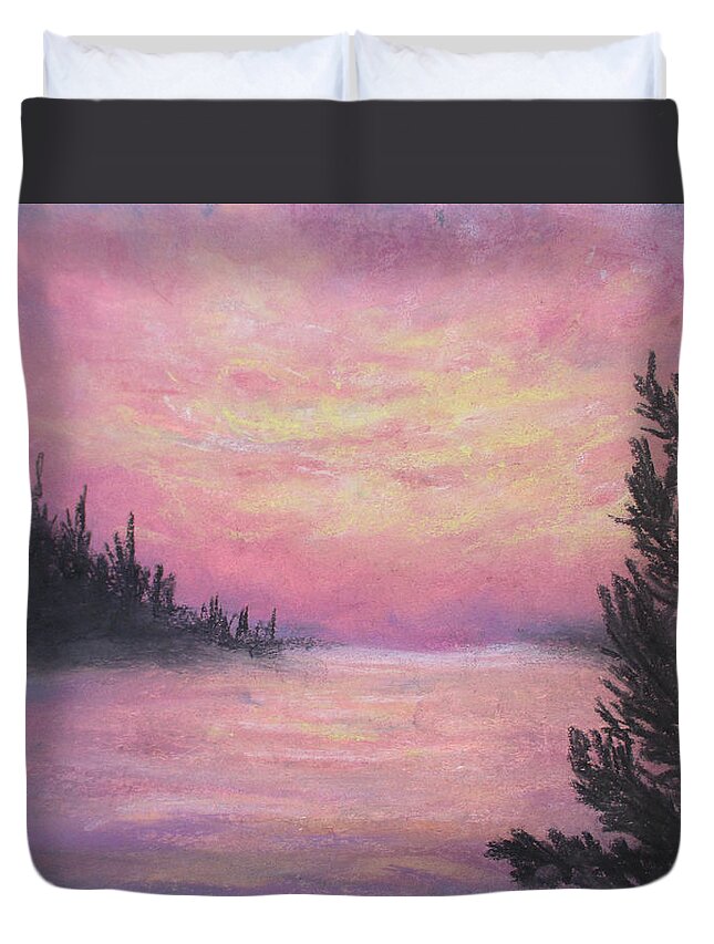 Landscape Painting Duvet Cover featuring the painting Kissed Pink by Jen Shearer