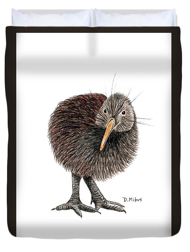 New Zealand Bird Duvet Cover featuring the drawing Kiwi Bird of New Zealand by Donna Mibus