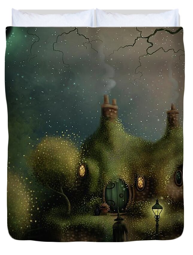Landscape Art Duvet Cover featuring the painting Knoll Cottage by Joe Gilronan