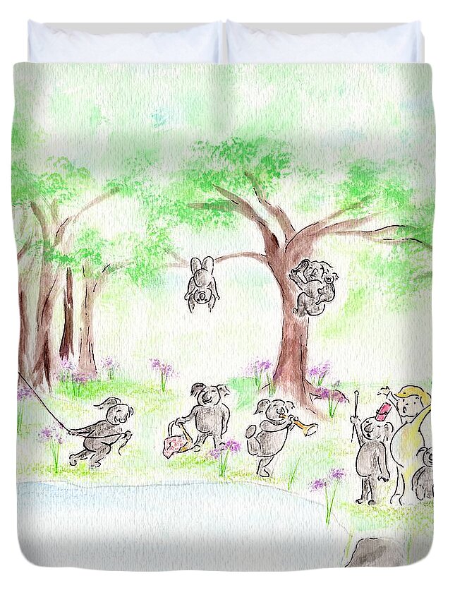 Koala Duvet Cover featuring the mixed media Koalas at Play by Barbara Caioli
