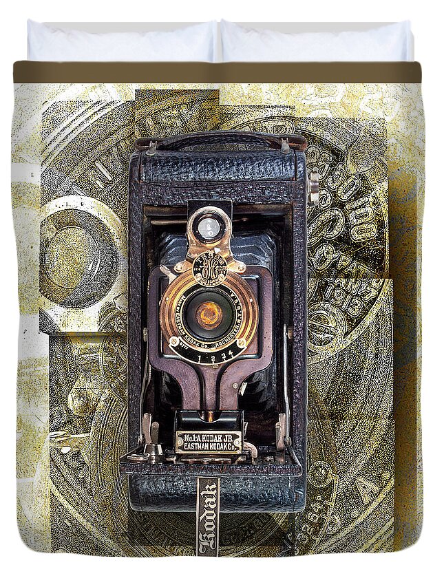 Kodak Duvet Cover featuring the digital art Kodak 1a Junior by Anthony Ellis
