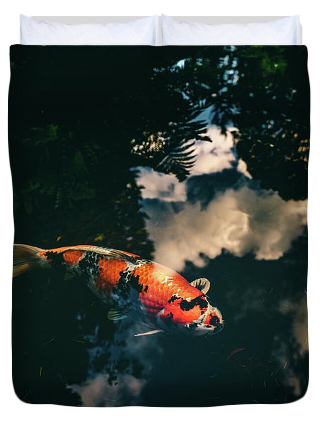 Koi Duvet Cover featuring the photograph Koi and Sky by Ada Weyland