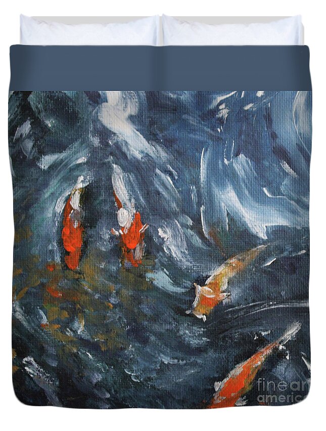 Koi Duvet Cover featuring the painting Koi Fish by Jane See