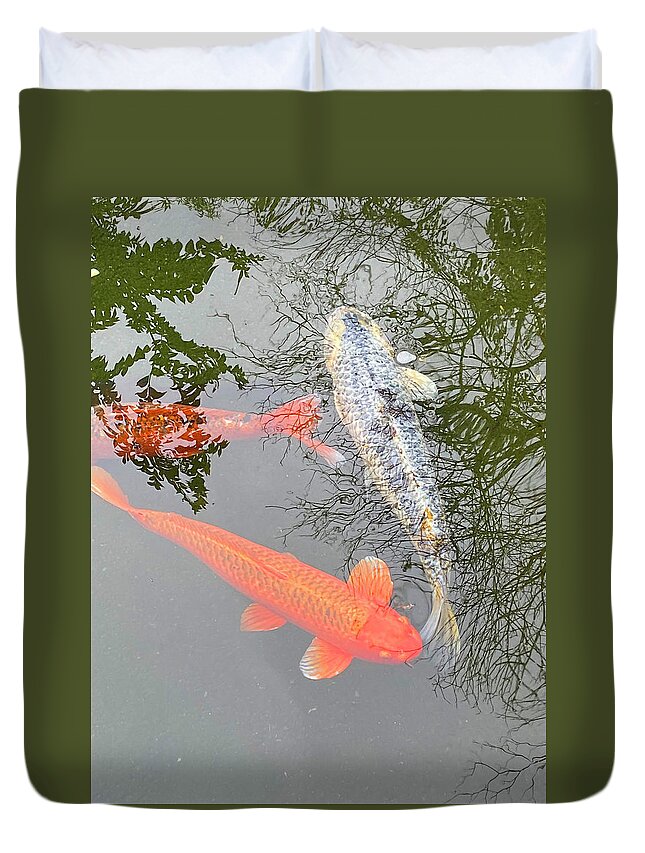Fish Duvet Cover featuring the photograph Koi Pond by Marilyn Borne