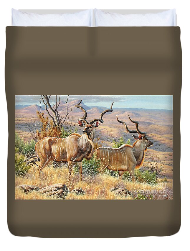 Cynthie Fisher Duvet Cover featuring the painting Kudus Bulls by Cynthie Fisher